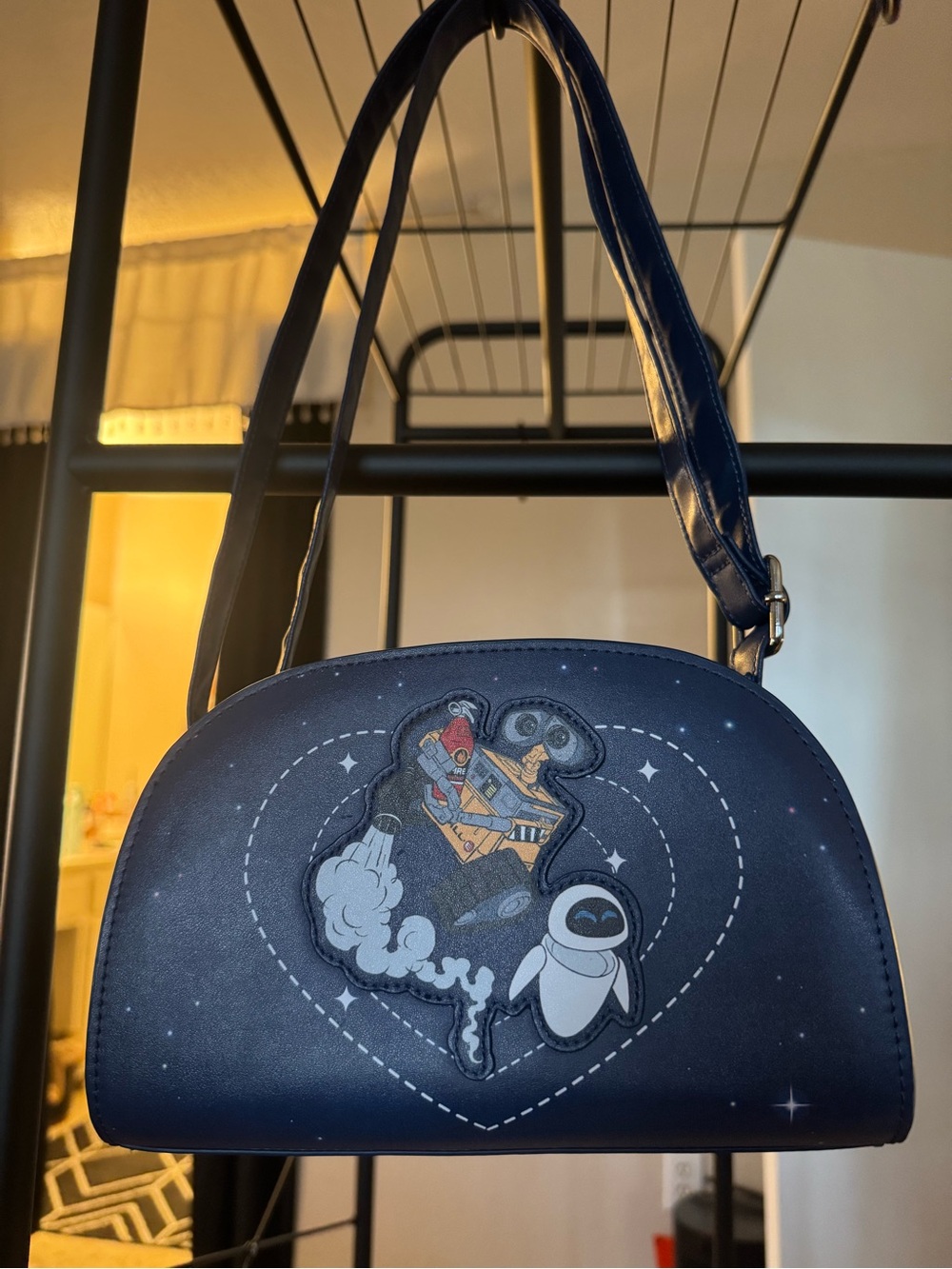 Loungefly Navy Blue WALL•E & EVE Heart Patch Mini Shoulder Bag
